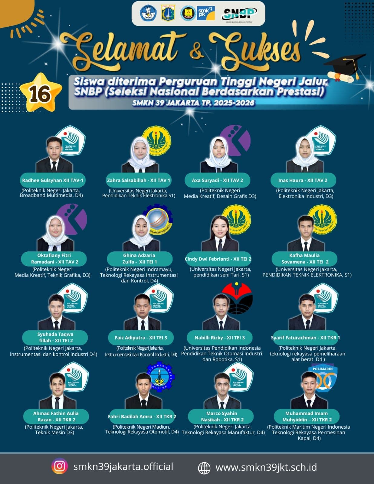 Selamat! Siswa diterima Perguruan Tingi jalur SNBP 2025/2026